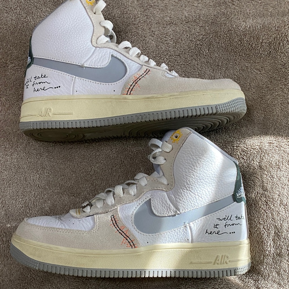 Nike High-Top Sneakers in White, Gray & Cream